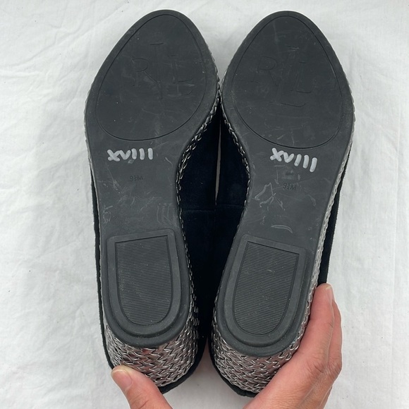 NWOB. Lauren Ralph Lauren 9.5B Cambree Suede Metallic Taupe Wedges. - Picture 11 of 11